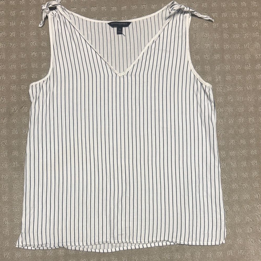 Banana Republic White and Black Striped Tank Top